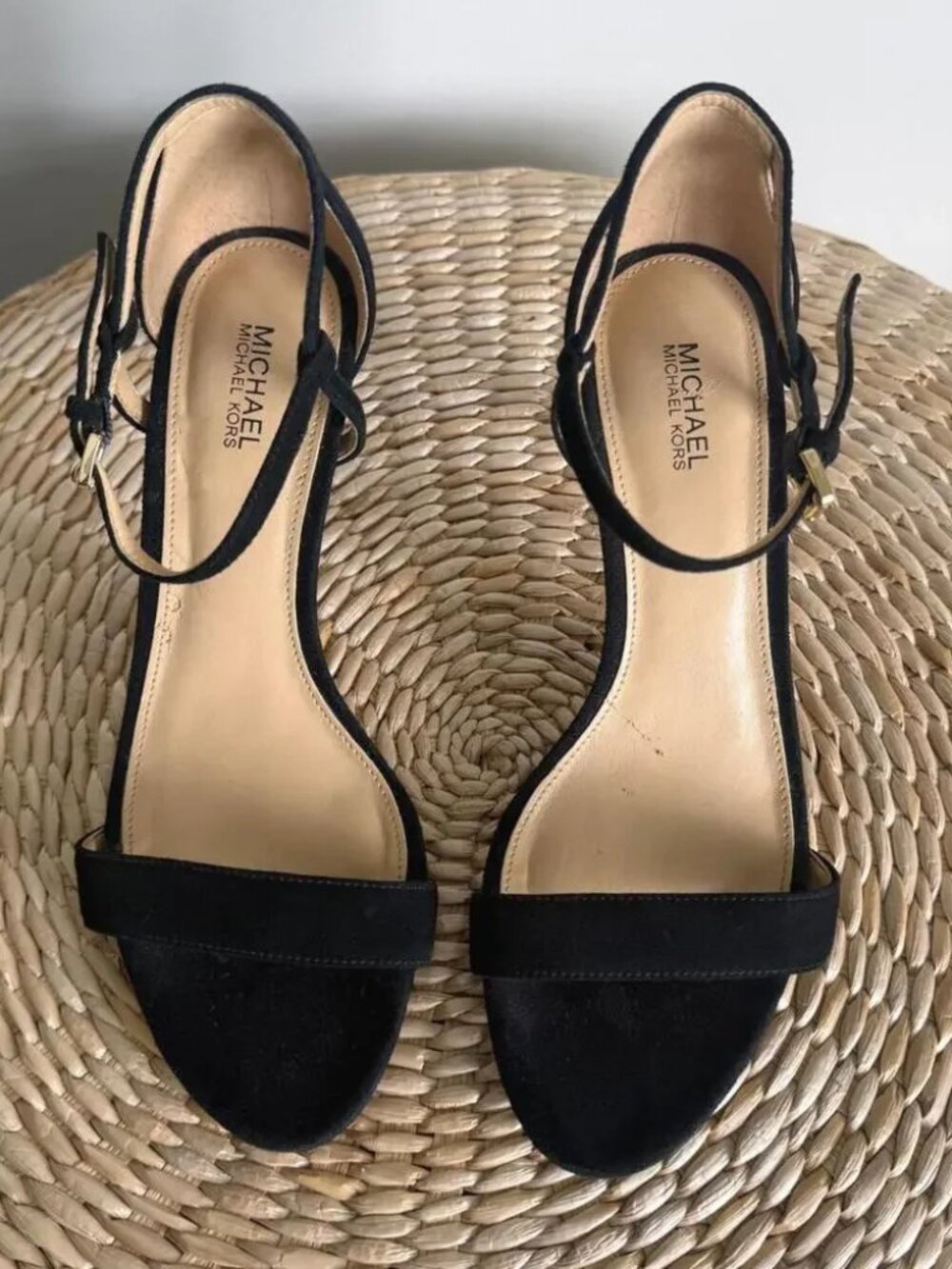 MICHAEL MICHAEL KORS Simone Mid Black Suede Ankle Strap Heels